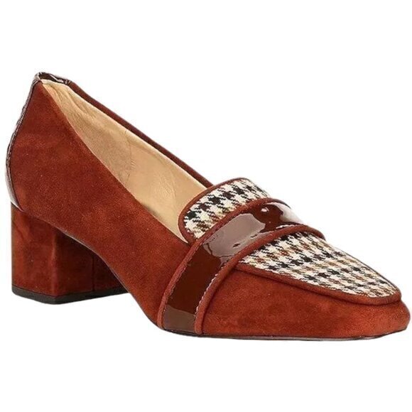 Alex Marie Shoes - Alex Marie Phaidia Suede Houndstooth Block Heel Pumps Size 8.5 Maroon Brown